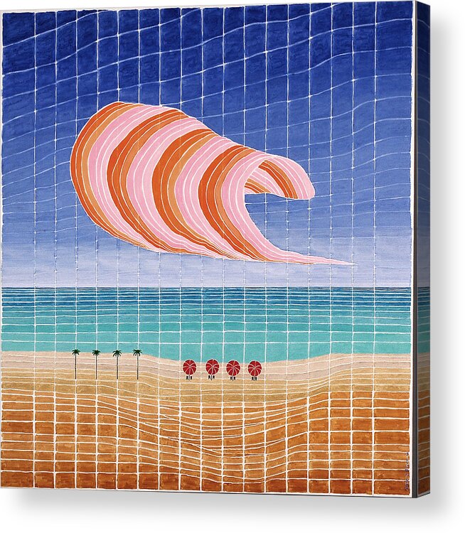 3d Acrylic Print featuring the painting Five Beach Umbrellas by Jesse Jackson Brown
