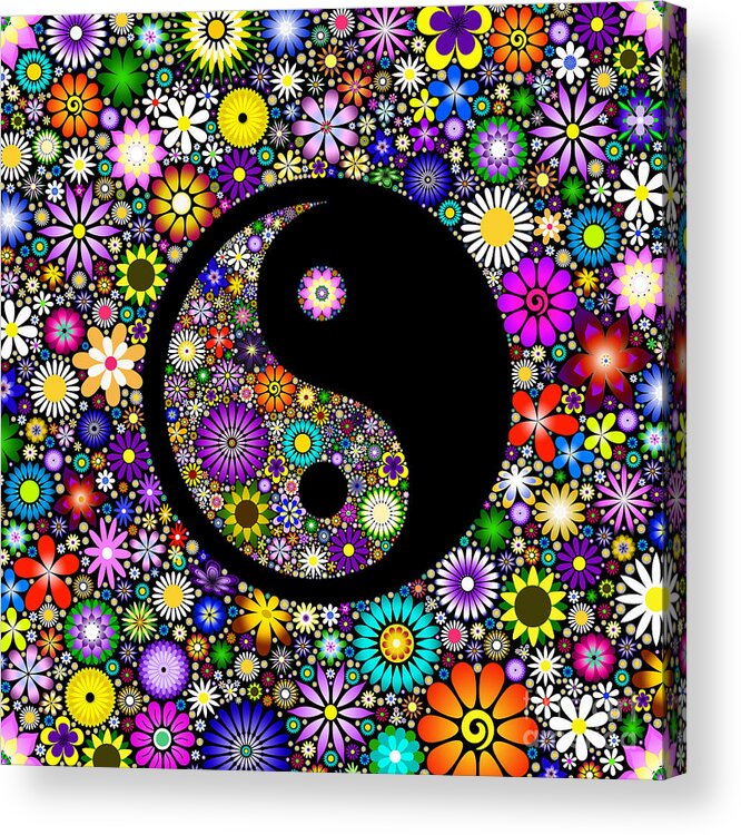 Yin Yang Acrylic Print featuring the digital art Floral Yin Yang by Tim Gainey