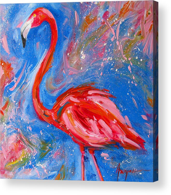 Art Acrylic Print featuring the painting Florida Pink Flamingo - Modern Impressionist Art by Patricia Awapara