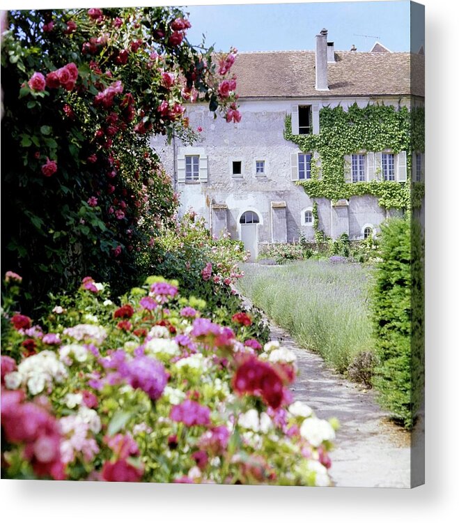 Exterior Acrylic Print featuring the photograph Flowers By A House by Horst P. Horst