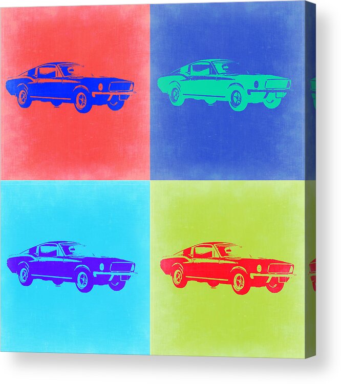 Ford Mustang Acrylic Print featuring the painting Ford Mustang Pop Art 2 by Naxart Studio