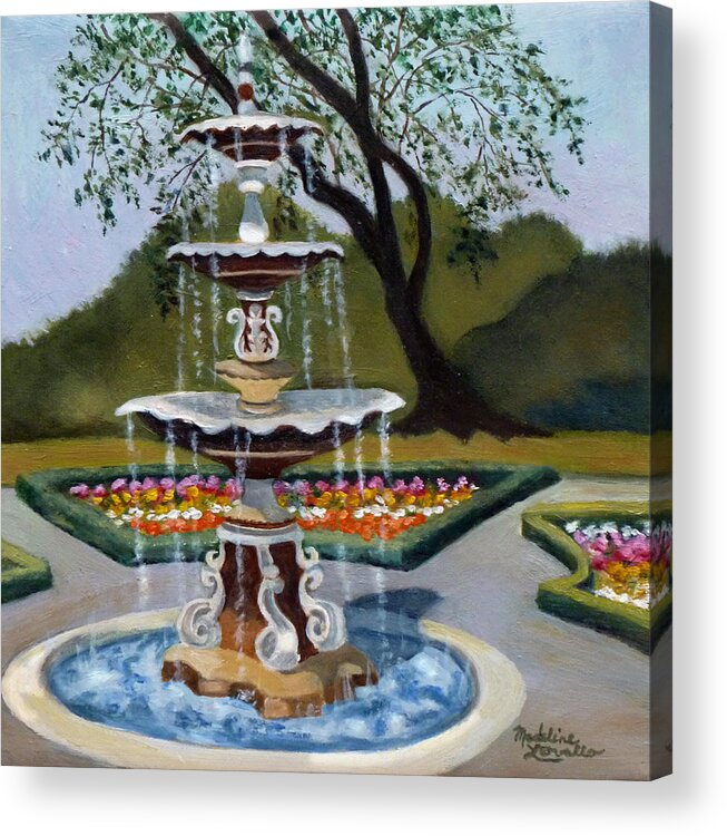 Fountain Acrylic Print featuring the painting Fountain At Congress Park by Madeline Lovallo