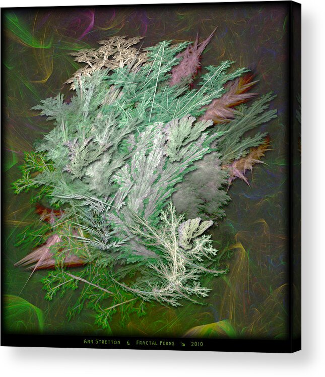 Green Acrylic Print featuring the digital art Fractal Ferns by Ann Stretton