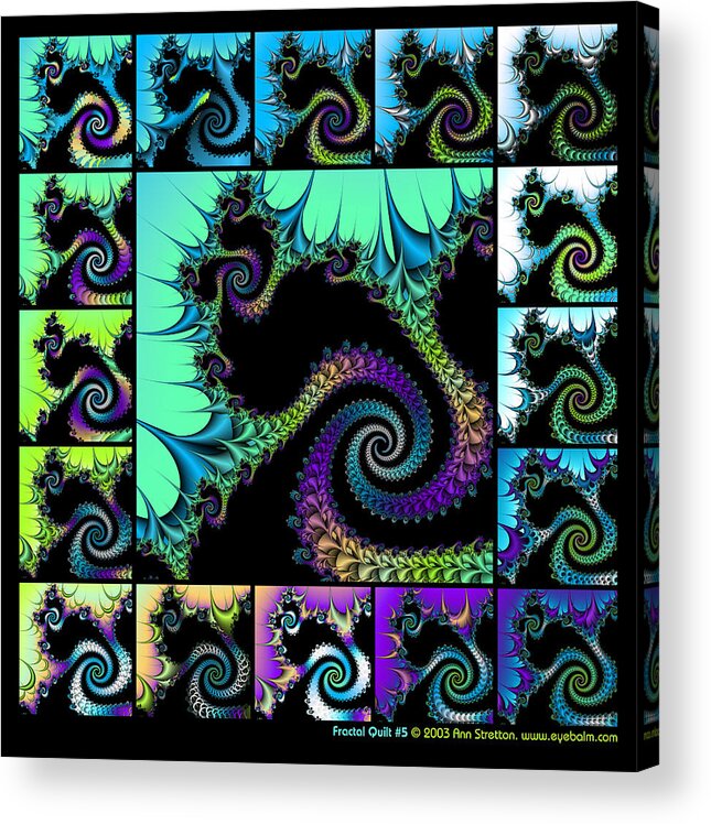 Blue Acrylic Print featuring the digital art Fractal Quilt 5 by Ann Stretton