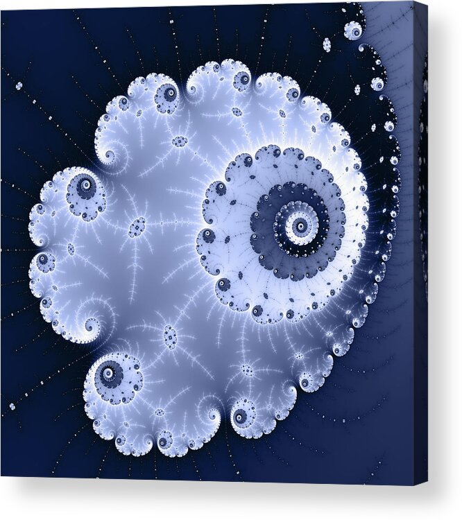 Blue Acrylic Print featuring the digital art Fractal spiral light and dark blue colors by Matthias Hauser