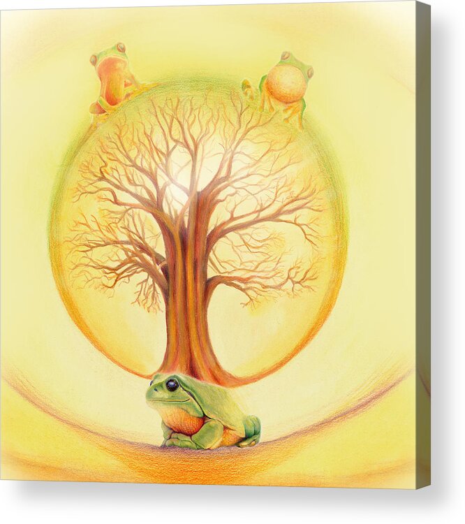 Animals And Earth Acrylic Print featuring the painting Frog under Tree of Life by Robin Aisha Landsong