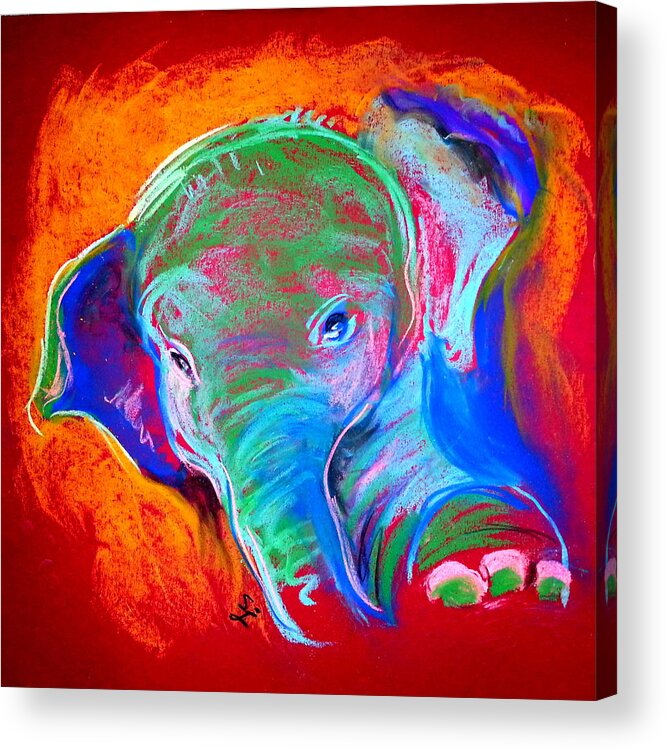 Elephant Acrylic Print featuring the painting Funky Baby Elephant Blue by Sue Jacobi