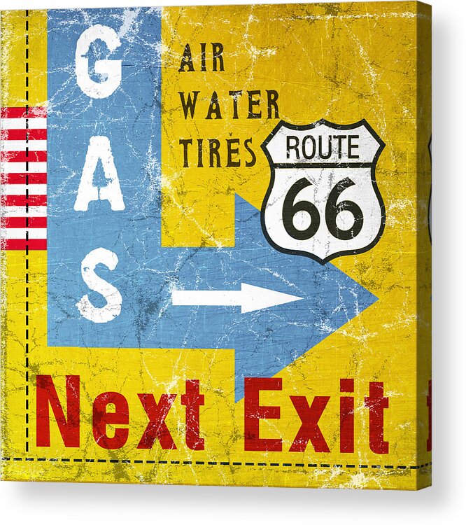 Route 66 Acrylic Print featuring the painting Gas Next Exit- Route 66 by Linda Woods