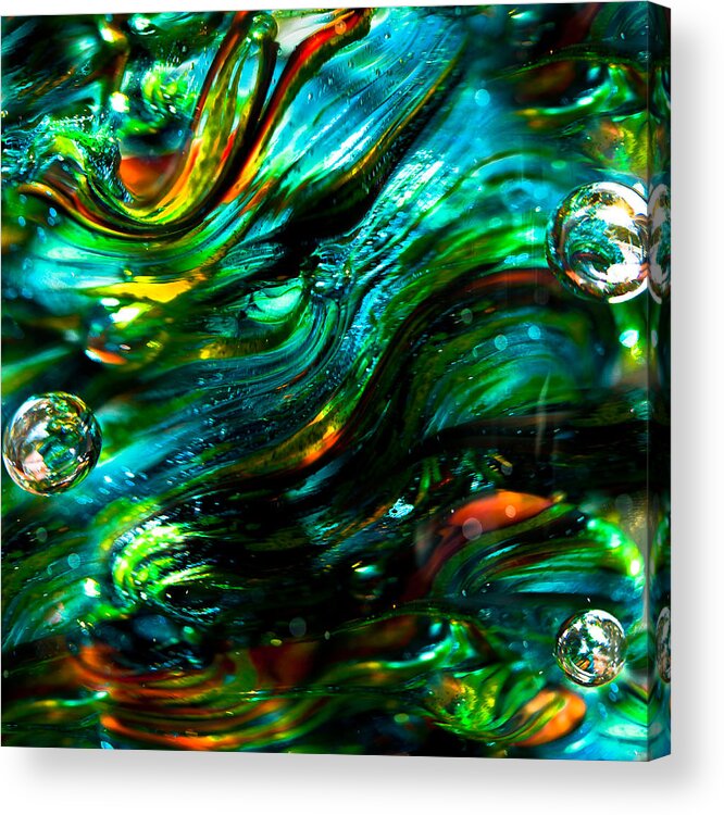 Glass Acrylic Print featuring the photograph Glass Macro - Greens and Blues by David Patterson