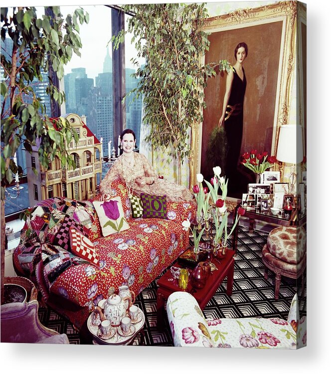 Indoors Acrylic Print featuring the photograph Gloria Vanderbilt In Her Living Room by Horst P. Horst