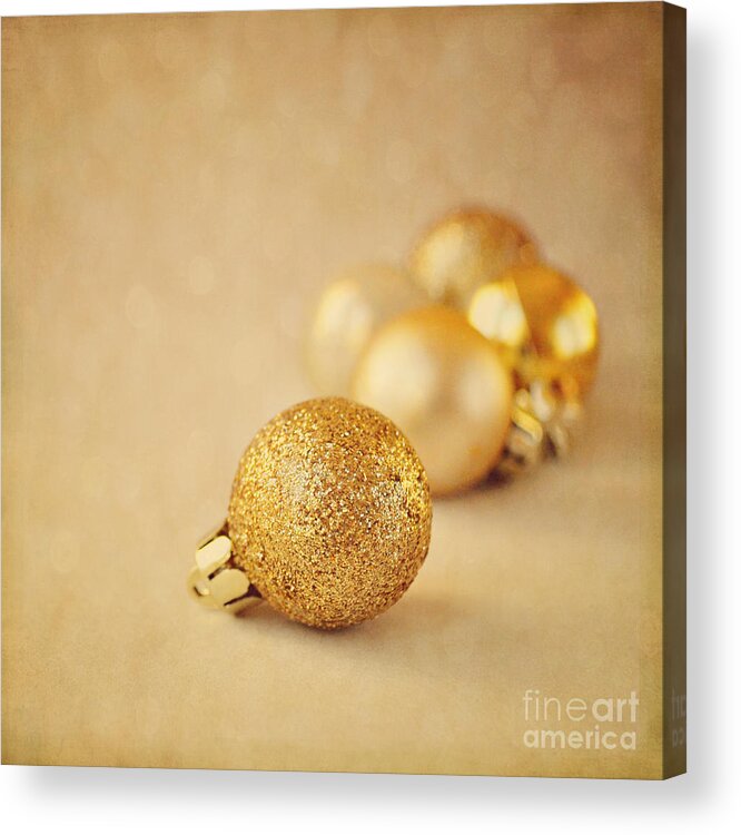 Baubles Acrylic Print featuring the photograph Gold glittery Christmas baubles by Lyn Randle