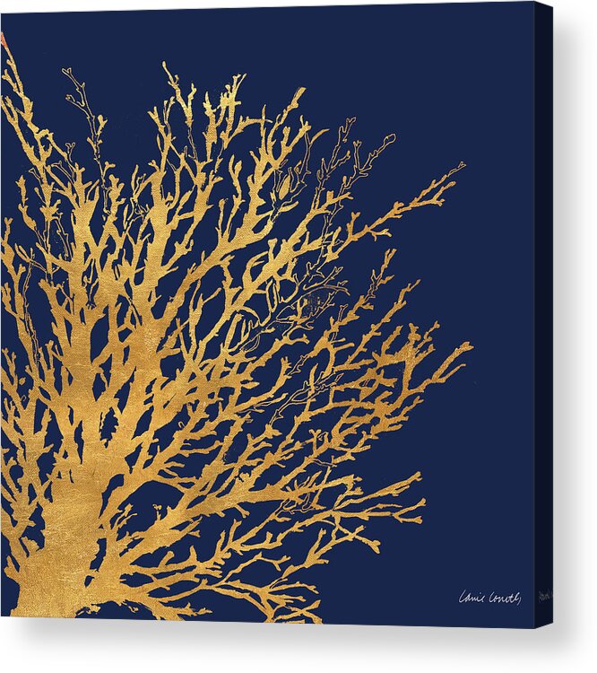 Gold Acrylic Print featuring the mixed media Gold Medley On Navy by Lanie Loreth