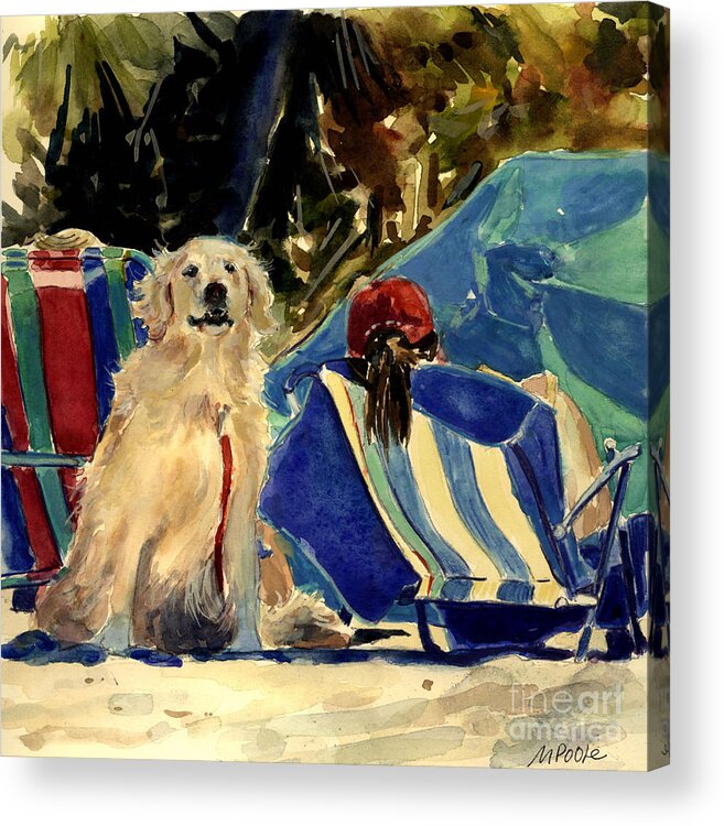 Golden Retriever Acrylic Print featuring the painting Golden Beach by Molly Poole