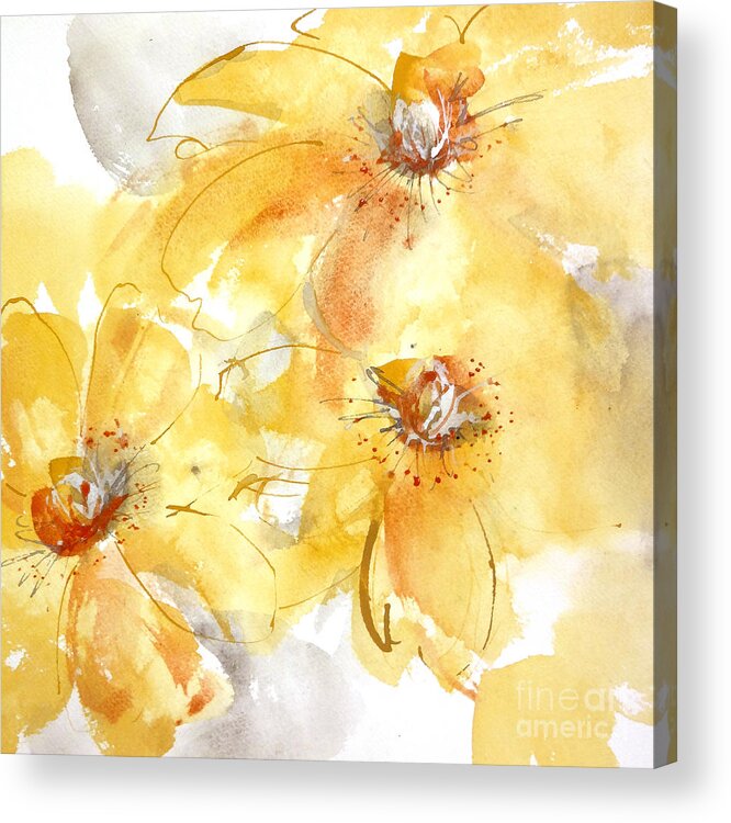 Original Watercolors Acrylic Print featuring the painting Golden Clematis 2 by Chris Paschke