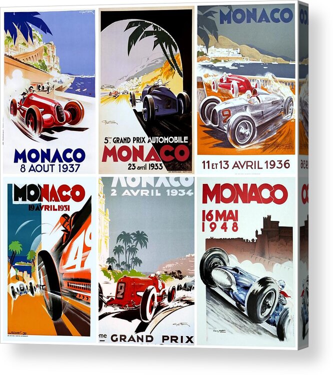 Monaco Acrylic Print featuring the photograph Grand Prix of Monaco Vintage Poster Collage by Don Struke