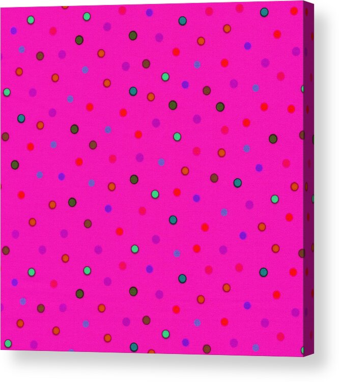 Polka Dots Acrylic Print featuring the photograph Green And Blue Polka Dots On Pink Fabric Background by Keith Webber Jr