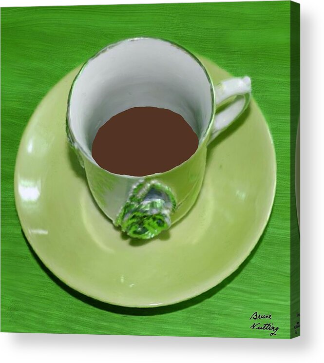 Green Acrylic Print featuring the painting Green Eloquent Coffee Cup by Bruce Nutting