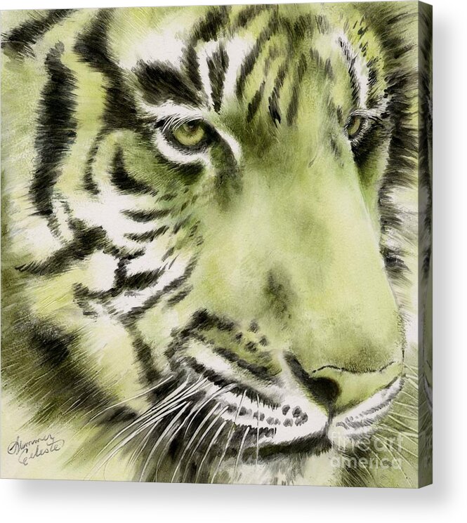 Tiger Acrylic Print featuring the painting Green Tiger by Summer Celeste