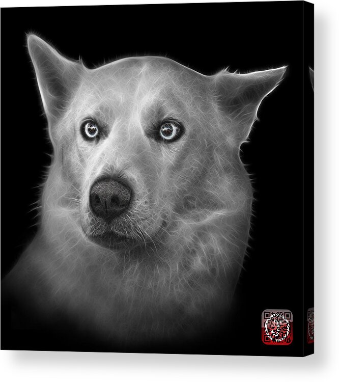 Siberian Husky Acrylic Print featuring the painting Greyscale Mila - Siberian Husky - 2103 - BB by James Ahn