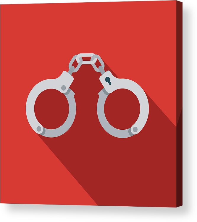 Releasing Acrylic Print featuring the drawing Handcuffs Flat Design Crime & Punishment Icon by Bortonia