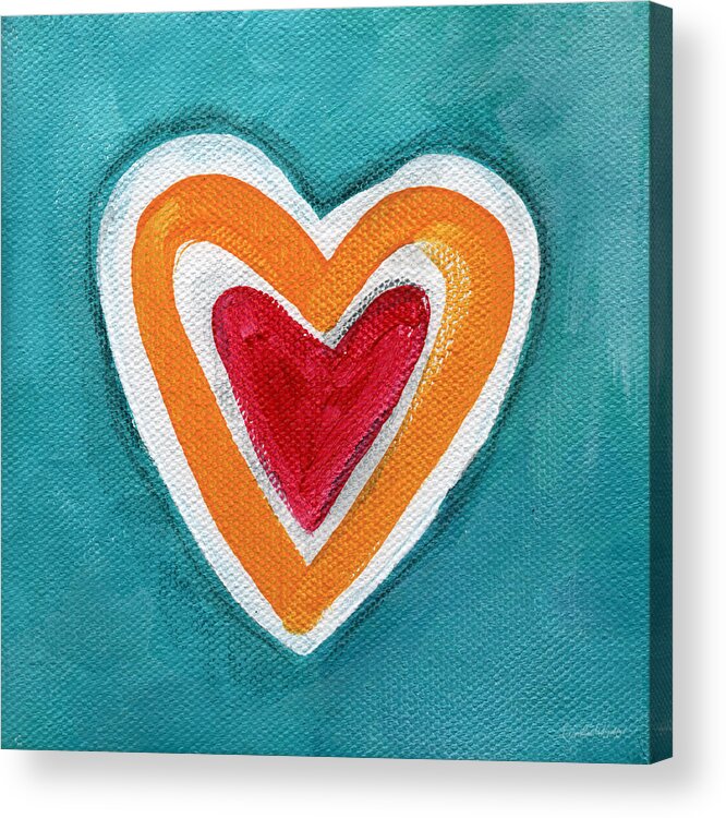 Love Hearts Romance Family Valentine Painting Heart Painting Blue Orange White Red Watercolor Ink Pop Art Bold Colors Bedroom Art Kitchen Art Living Room Art Gallery Wall Art Art For Interior Designers Hospitality Art Set Design Wedding Gift Art By Linda Woods Kids Room Art Dorm Room Pillow Acrylic Print featuring the painting Happy Love by Linda Woods