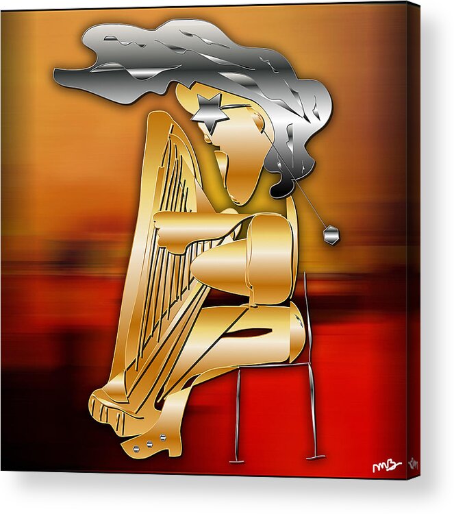 Harp Player Acrylic Print featuring the digital art Harp Player by Marvin Blaine
