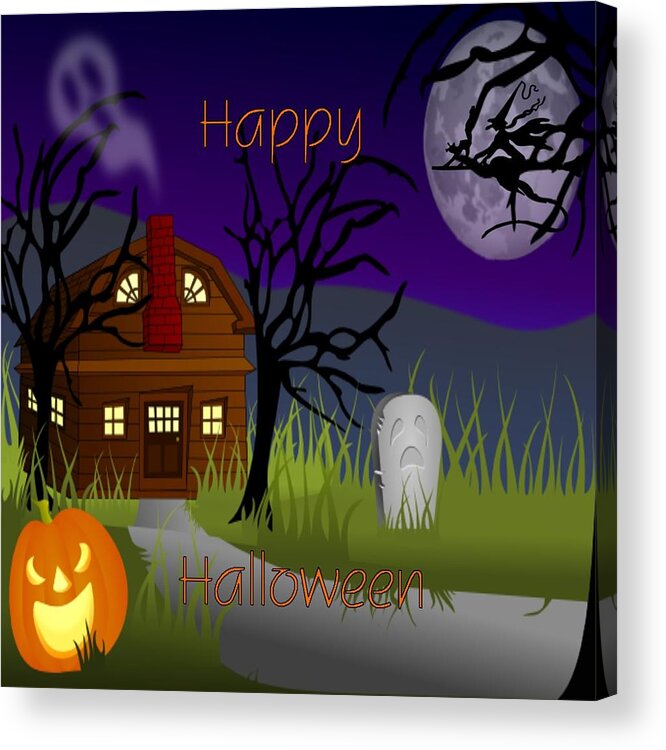 Halloween Acrylic Print featuring the digital art haunted House by Florene Welebny