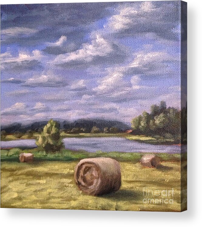 Hay Stacks Acrylic Print featuring the painting Hay Stacks by Ric Nagualero
