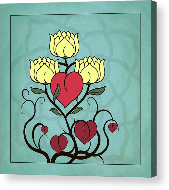 Illustration Acrylic Print featuring the digital art Hearts and Lotus Blossoms by Deborah Smith
