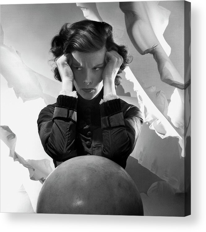 Academy Award Winning Actress Katharine Hepburn Assumes A Studied Pout In This Cecil Beaton Image From The July 1935 Vanity Fair. Hepburn Tallied 12 Academy Award Nominations For Best Actress And 4 Wins Between 1932 And 1981. Acrylic Print featuring the photograph Hepburn Pout by Cecil Beaton