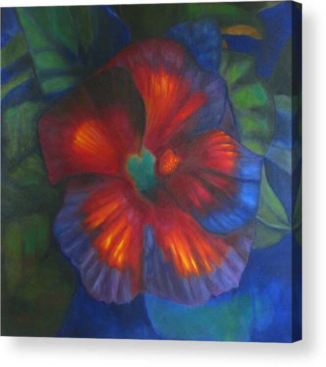 Hibiscus Acrylic Print featuring the painting Hibiscus by Susan Hanlon