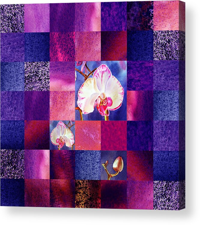 Orchid Acrylic Print featuring the painting Hidden Orchids Squared Abstract Design by Irina Sztukowski