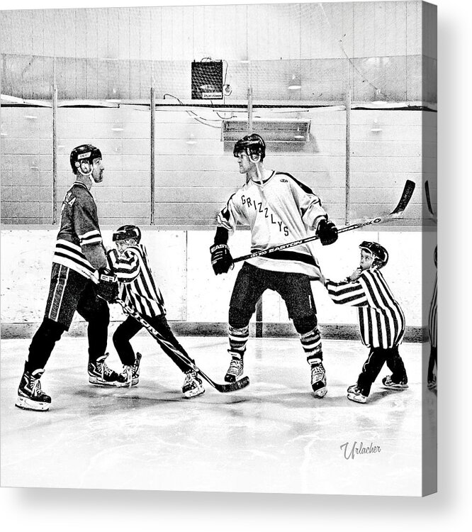 Hockey Art Prints Acrylic Print featuring the digital art Hold On Boys by Elizabeth Urlacher