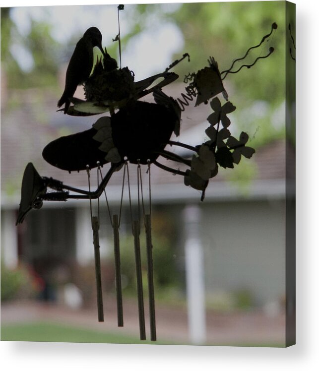 Hummingbirds Acrylic Print featuring the photograph Hummingbirds on Wind Chime by Her Arts Desire