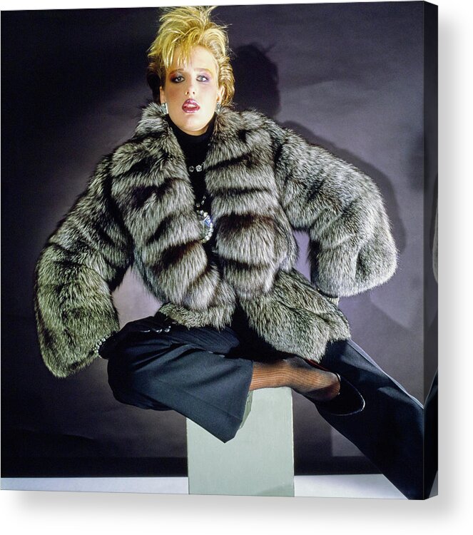 Fashion Acrylic Print featuring the photograph Hunter Reno Wearing A Grosvenor Canada Fur Coat by Horst P. Horst
