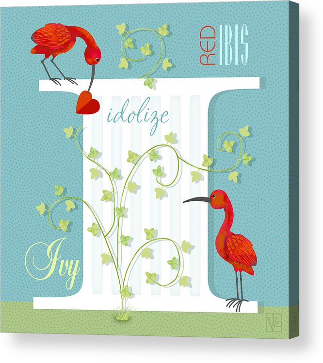 Letter I Acrylic Print featuring the digital art I is for Ibis and Ivy by Valerie Drake Lesiak