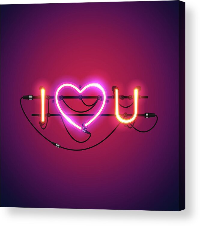 Art Acrylic Print featuring the digital art I Love You With Pink Heart Neon Sign by Voysla