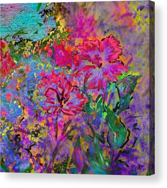 Sharkcrossing Acrylic Print featuring the digital art S Impressionistic Magenta Hibiscus - Square by Lyn Voytershark