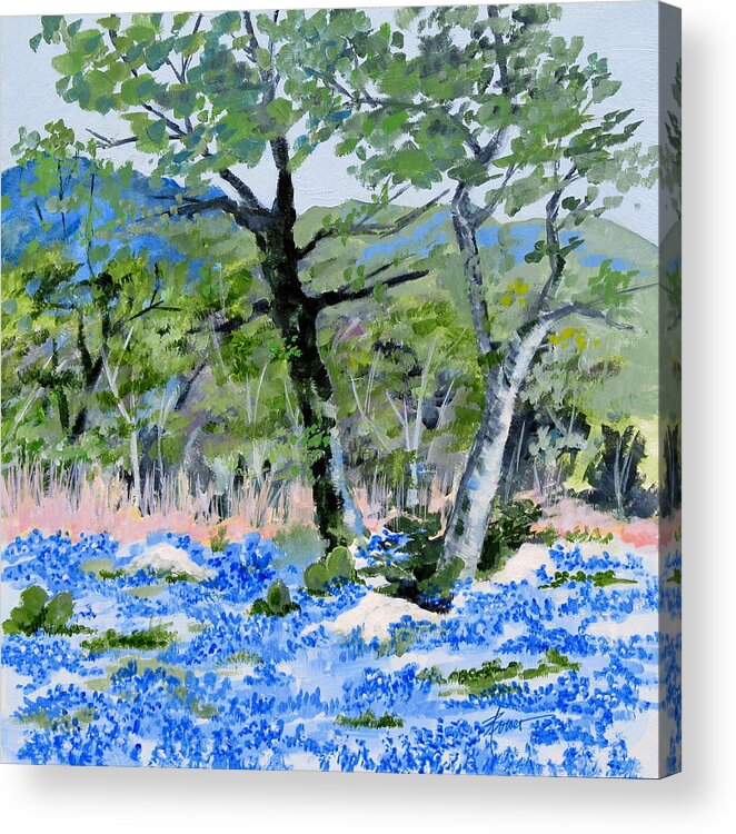 Wildflowers Acrylic Print featuring the painting In April-Texas Bluebonnets by Adele Bower