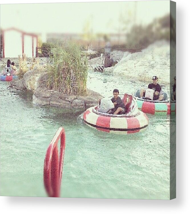 Latergram Acrylic Print featuring the photograph In Line For Bumper Boats At Mountasia! by Ariel C