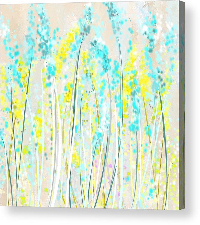 Yellow Acrylic Print featuring the painting Indoor Spring- Yellow And Teal Art by Lourry Legarde