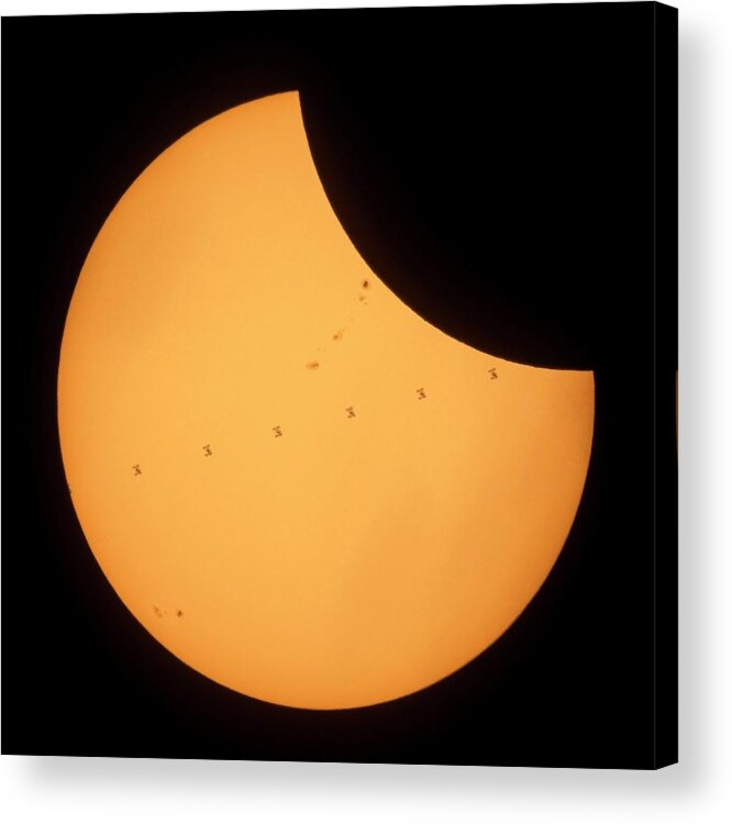 International Space Station Acrylic Print featuring the photograph Iss Transit Of 2017 Solar Eclipse by Nasa/joel Kowsky/science Photo Library