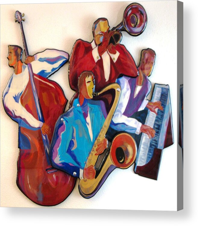Jazz Acrylic Print featuring the mixed media Jazz Quartet IV by Bill Manson