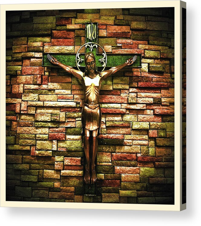 Church Acrylic Print featuring the photograph Jesus Is His Name cream border by Al Harden