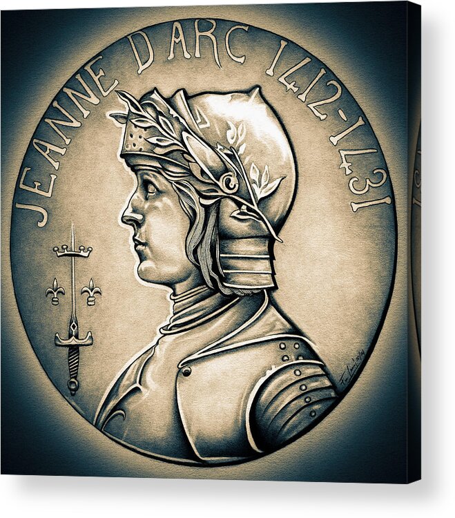 Coin Acrylic Print featuring the drawing Joan of Arc - Middle Ages by Fred Larucci