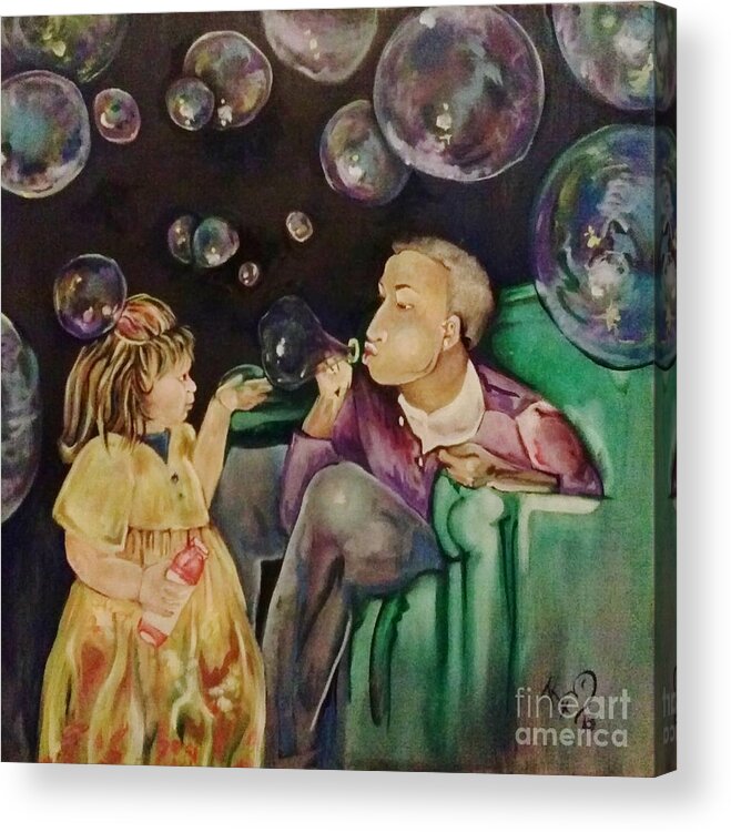 Portrait Bubbles Acrylic Print featuring the painting Kali and Uncle Tu by Carol Rashawnna Williams