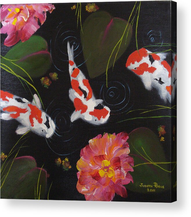 Koi Acrylic Print featuring the painting Kippycash Koi by Judith Rhue