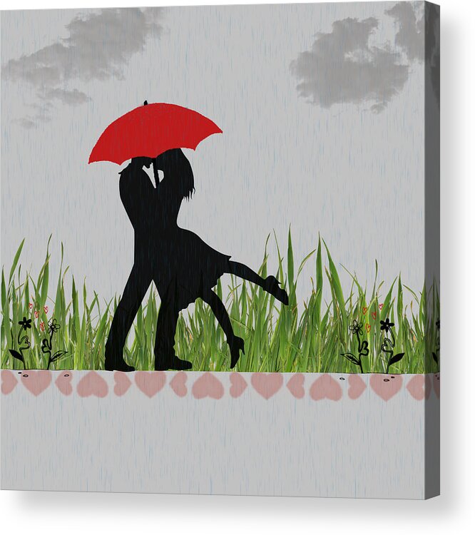 Valentines Acrylic Print featuring the digital art Kissing in the rain by Becca Buecher