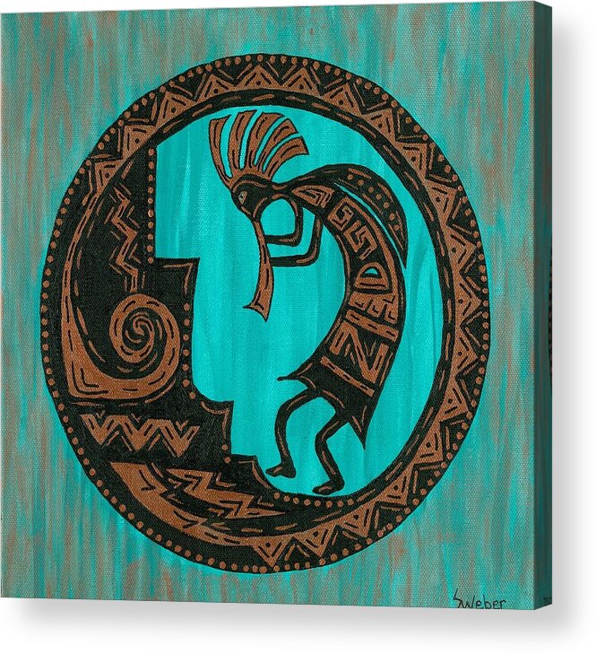 Susie Weber Acrylic Print featuring the painting Kokopelli by Susie WEBER