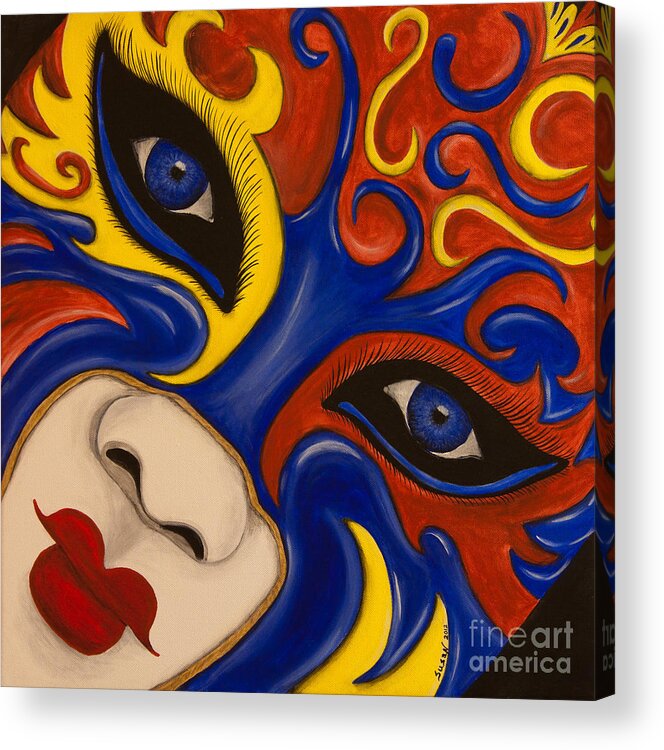 Mask Acrylic Print featuring the painting Lady of Fire and Ice by Susan Cliett